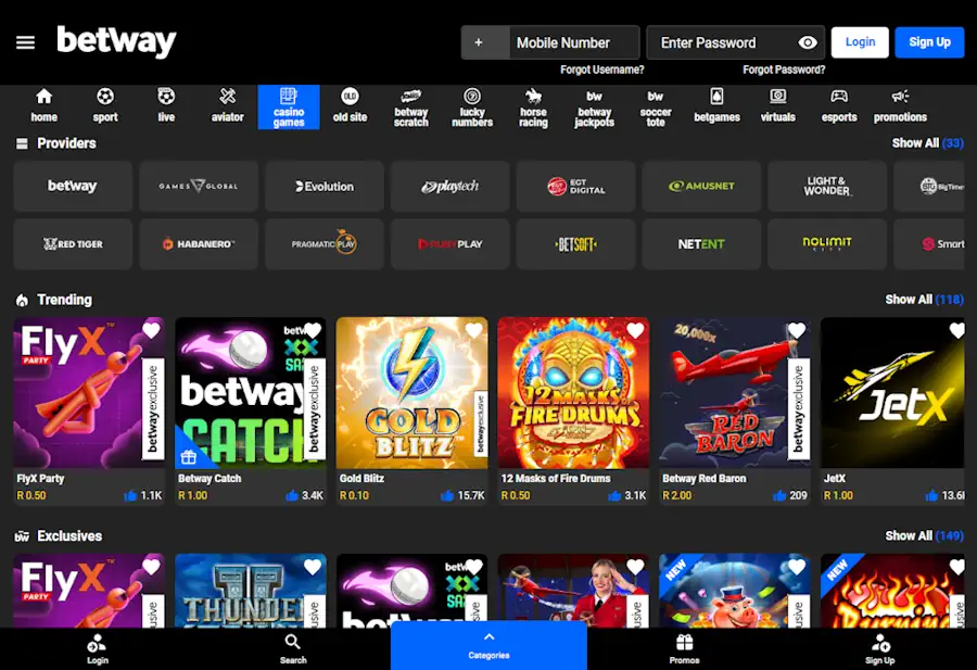 Betway Casino games Screenshot